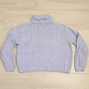 Vintage Cozy Cable Knit Turtleneck Sweater in Light Purple